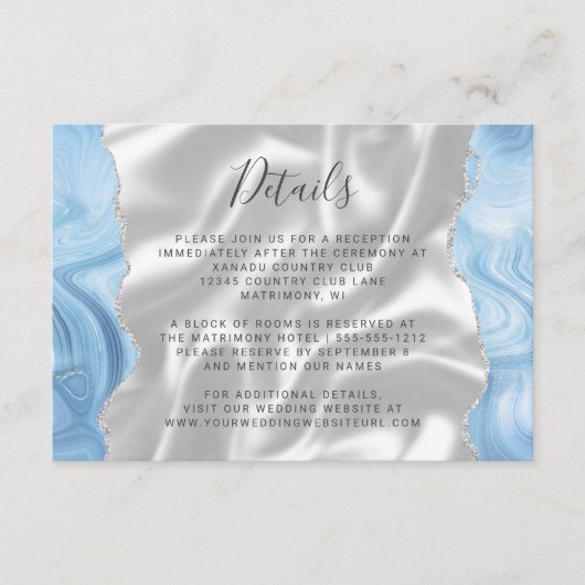 ベビーブルーシルバーアガテホワイトシルク結婚の詳細 エンクロージャーカード (正面)