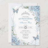 ベビーブルーシルバーキンセアニラバタフライジオメトリック 招待状 (正面)