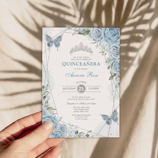 ベビーブルーシルバーキンセアニラバタフライジオメトリック 招待状