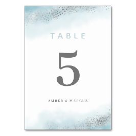 ベビーブルーシルバー結婚グリッター テーブルナンバー