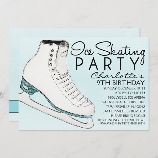 ベビーブルースケートメイトアイススケートで滑る誕生パーティー 招待状 (正面/裏面)
