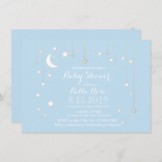 ベビーブルースタームーン男の子ベビーシャワー招待状 招待状 (正面/裏面)