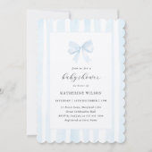 ベビーブルーストライプのとバーブベビーシャワー 招待状 (正面)