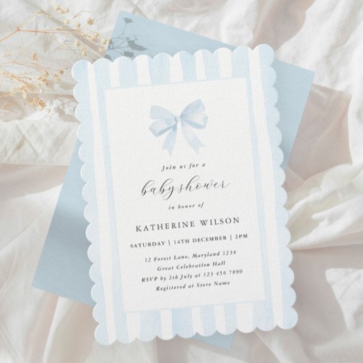 ベビーブルーストライプのとバーブベビーシャワー 招待状