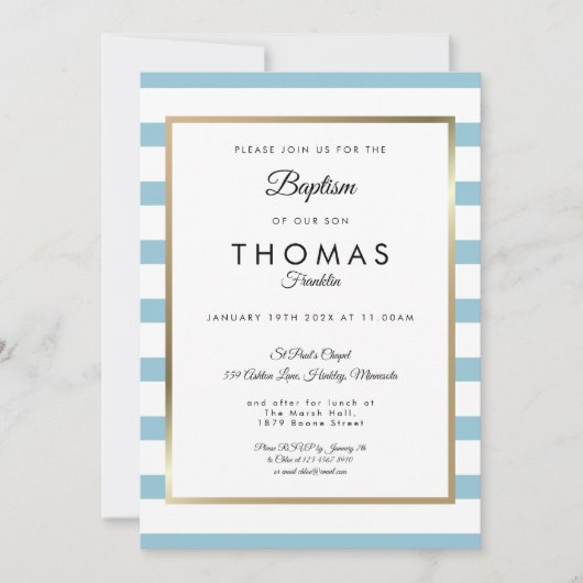 ベビーブルーストライプバプテスマ《キリスト教》洗礼式や命名式 招待状 (正面)