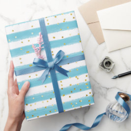 ベビーブルーストライプ金ゴールドグリッターボーイパーティー ラッピングペーパー