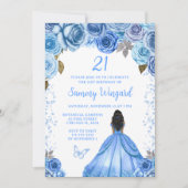 ベビーブルーダークスキンプリンセス誕生日パーティー 招待状 (正面)