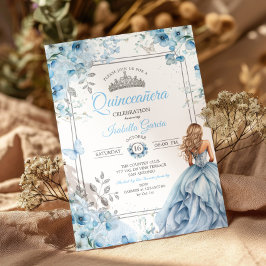 ベビーブルーティアラフラワーバタフライQuinceañera 招待状