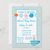 ベビーブルーティーカップ男の赤ちゃんシャワー 招待状 (正面)