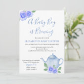 ベビーブルーティーポットボーイベビーシャワー 招待状 (スタンド正面)