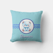 ベビーブルーテディベア名前をカスタムする クッション (正面)