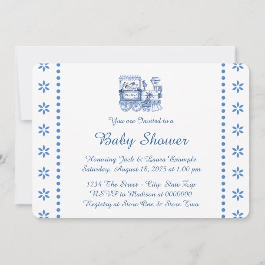 ベビーブルートレイン男の赤ちゃんシャワー 招待状 (裏面)