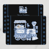 ベビーブルートレイン ベビーボーイシャワー 招待状 (正面/裏面)