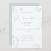 ベビーブルーバタフライ誕生日招待状 招待状 (正面/裏面)