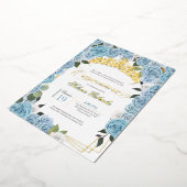 ベビーブルーバラプリンセスキンセアニェラ実在金ゴールド 箔招待状 (回転した状態)