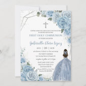 ベビーブルーバラ花ガールファースト聖餐式 招待状 (正面)