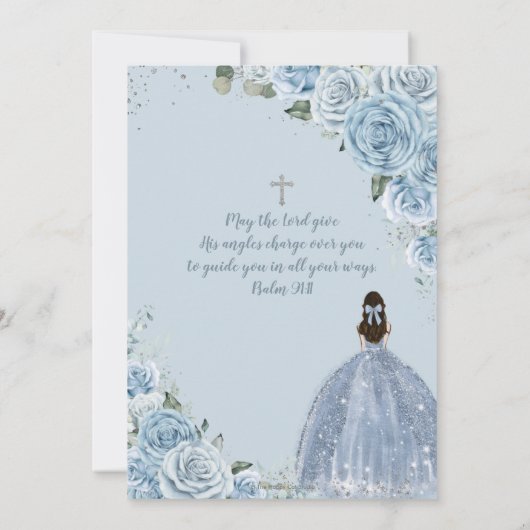 ベビーブルーバラ花ガールファースト聖餐式 招待状 (裏面)