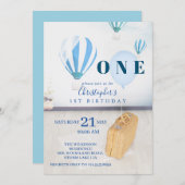 ベビーブルーバルーン1st誕生日招待状 招待状 (正面/裏面)