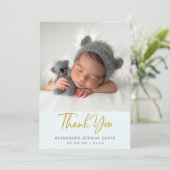 ベビーブルーパステルベビーサンキューカードと写真 招待状 (スタンド正面)