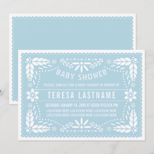 ベビーブルーパペルピカドメキシコ男の赤ちゃんシャワー 招待状 (正面/裏面)