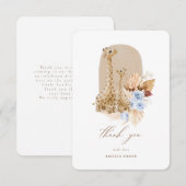 ベビーブルーパンパスグラスキリン赤ちゃんシャワー サンキューカード (正面/裏面)