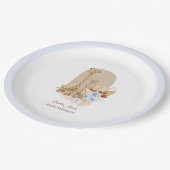 ベビーブルーパンパスグラスキリン赤ちゃんシャワー ペーパープレート (アングル)