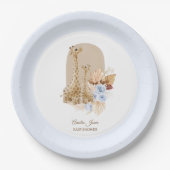 ベビーブルーパンパスグラスキリン赤ちゃんシャワー ペーパープレート (正面)