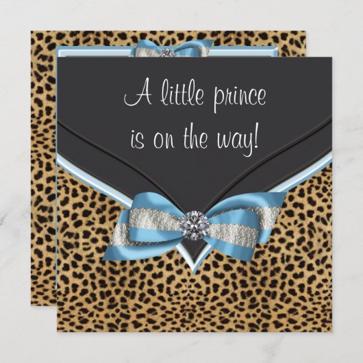 ベビーブルーヒョウ王子赤ちゃんシャワー 招待状 (正面/裏面)