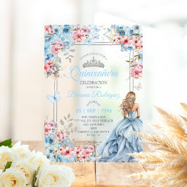 ベビーブルーピンクシルクフラワーバタフライQuinceañera アクリル招待状
