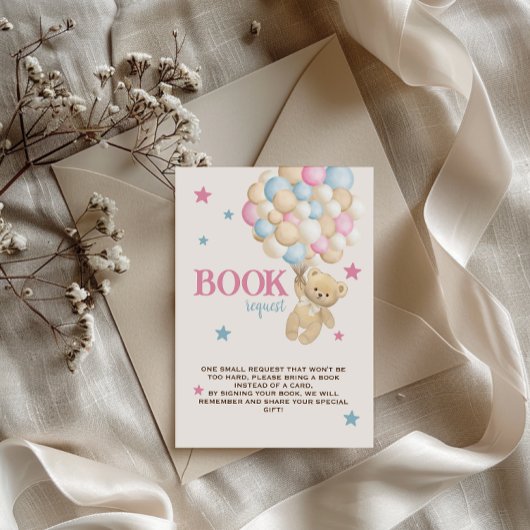 ベビーブルーピンク砂テディベア風船向け書籍 エンクロージャーカード