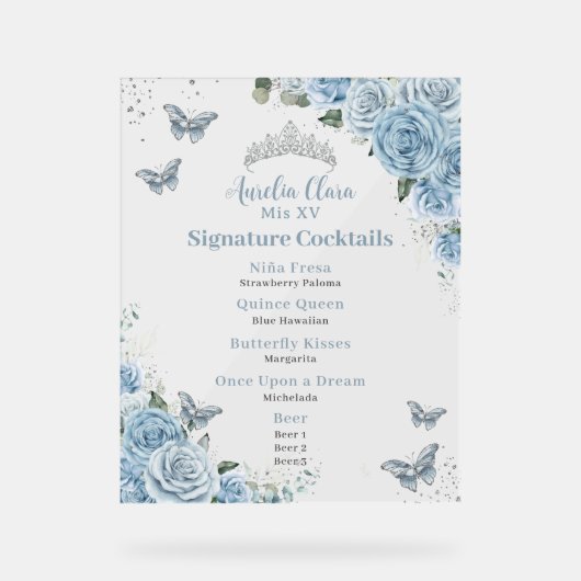 ベビーブルーフローラシルバーキンセアニェラバードリンクメニュー アクリルサイン (正面)