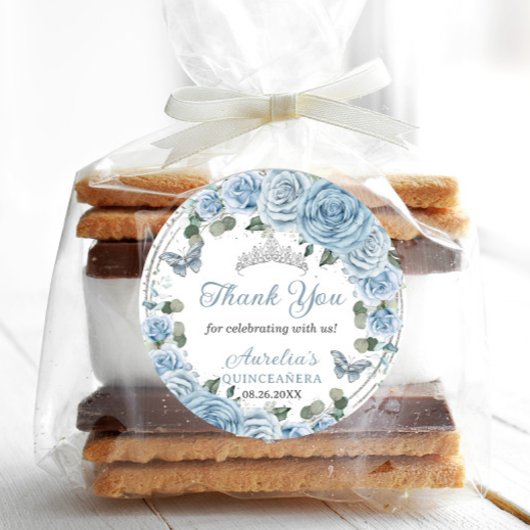 ベビーブルーフローラシルバー蝶プリンセスの好意 ラウンドシール