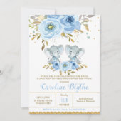 ベビーブルーフローラゾウ双子ボーイズ赤ちゃんシャワー 招待状 (正面)