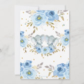 ベビーブルーフローラゾウ双子ボーイズ赤ちゃんシャワー 招待状 (裏面)