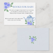 ベビーブルーフローラティーポット赤ちゃんシャワー用の本 エンクロージャーカード (正面/裏面)