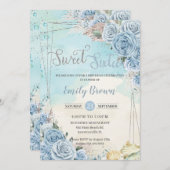 ベビーブルーフローラビーチパンパススウィート16誕生日 招待状 (正面/裏面)