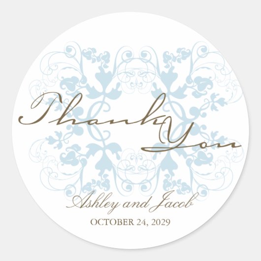 ベビーブルーフローラフローリッシュシックなウェディングパーティーの好意 ラウンドシール (正面)
