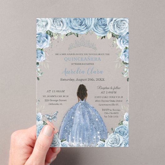 ベビーブルーフローラブラウンプリンセスシルバーキンセアニラ アクリル招待状 (インサイチュ (ポータブル))