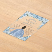 ベビーブルーフローラブラウンプリンセスシルバーキンセアニラ アクリル招待状 (レイダウン)