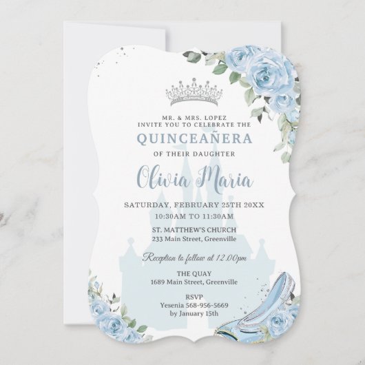 ベビーブルーフローラプリンセスグラスシュークインセアニラ 招待状 (正面)