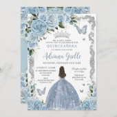 ベビーブルーフローラプリンセスドレスシルバーキンセアニェラ 招待状 (正面/裏面)