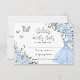 ベビーブルーフローラプリンセスドレスシルバーキンセアニラ 出欠カード