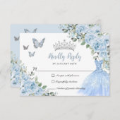 ベビーブルーフローラプリンセスドレスシルバーキンセアニラ 出欠カード (正面/裏面)