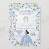 ベビーブルーフローラプリンセスドレス金ゴールドキンセアニラ 招待状 (正面/裏面)