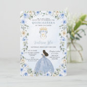ベビーブルーフローラプリンセスドレス金ゴールドキンセアニラ 招待状 (スタンド正面)