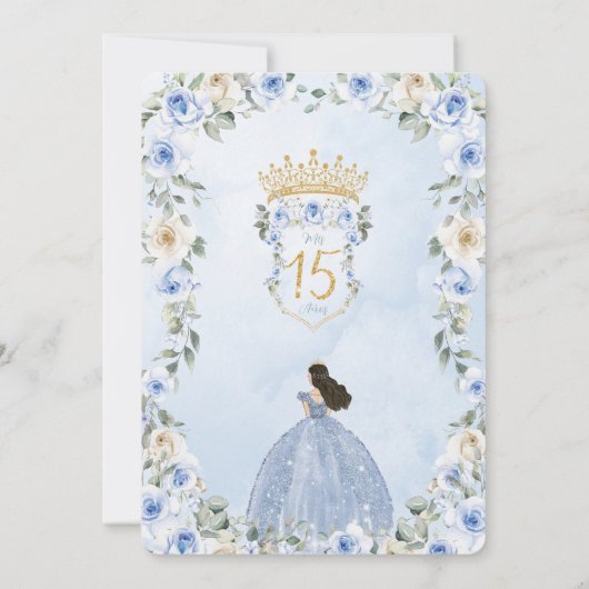 ベビーブルーフローラプリンセスドレス金ゴールドキンセアニラ 招待状 (裏面)