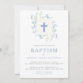 ベビーブルーフローラリース&クロスバプテスマ 招待状 (正面)