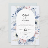 ベビーブルーフローラ結婚式招待状 招待状 (正面/裏面)