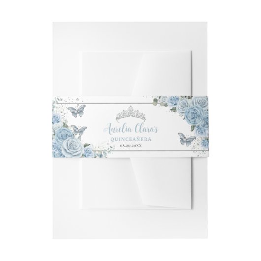 ベビーブルーフローラ蝶シルバーキンセアニェラ 招待状ベリーバンド (正面例)