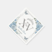 ベビーブルーフローラ蝶シルバーキンセニェラXV スタンダードカクテルナプキン (角)